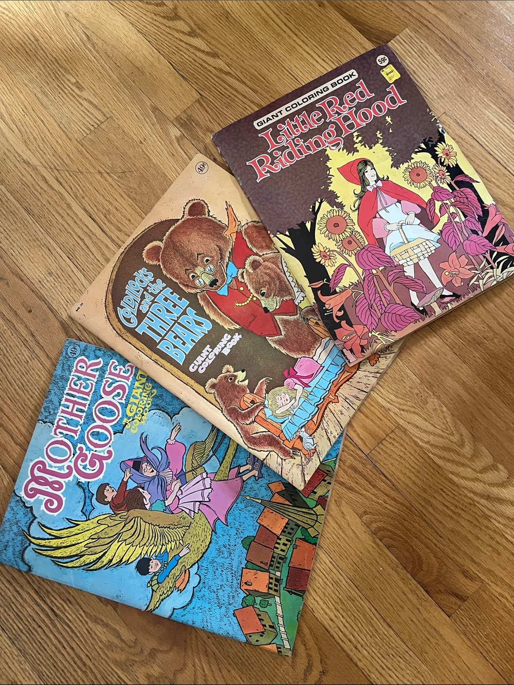 3 Vtg Giant Coloring Books Playmore Inc Mother Goose Goldilocks Red Riding *READ